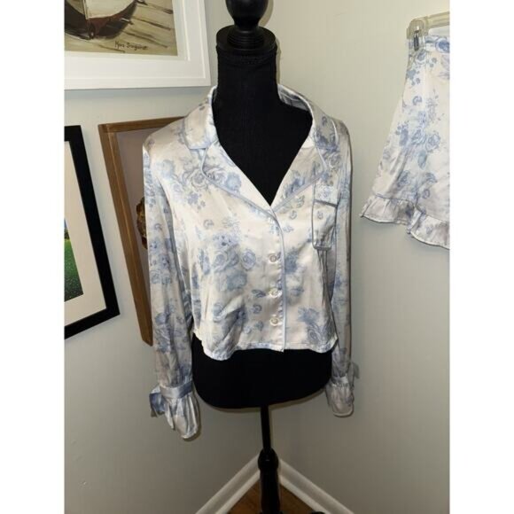 Beach Riot Womens Aurora & Luna Pj Set Baby Blue Floral Jammies Shorts Small - Picture 2 of 7